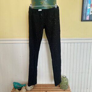 Paola Frani Black Lace Womens Trousers Size 44 Made In Italy